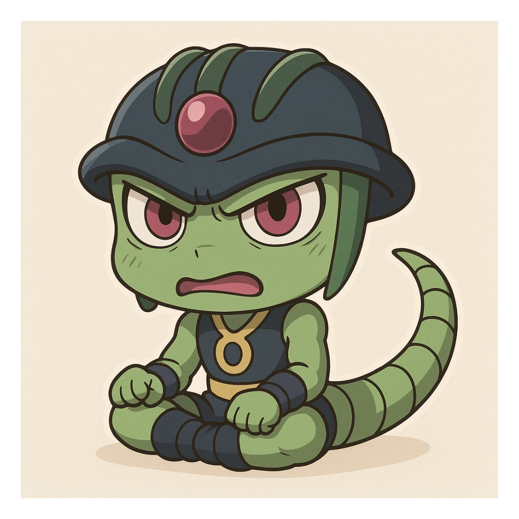 Make Meruem look angry in chibi style, cute but furious, with a big head and simple background. sticker