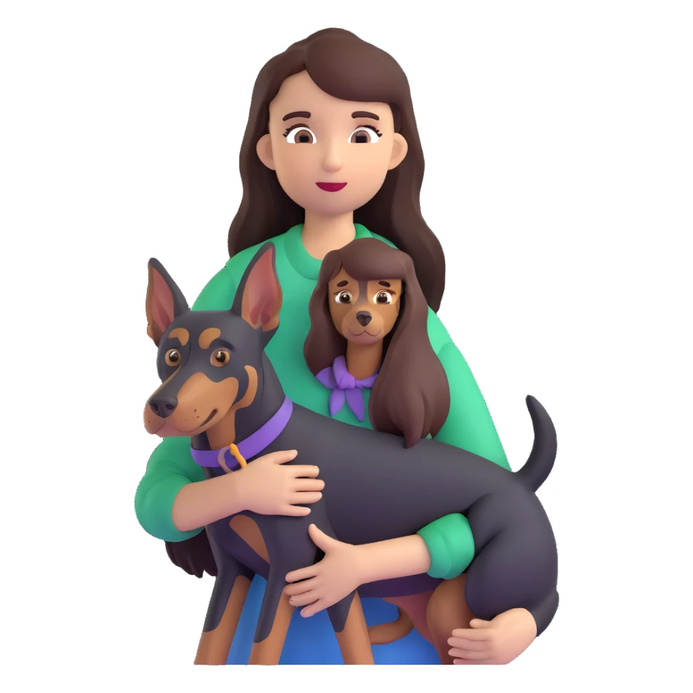 Black long-haired girl holding Doberman sticker