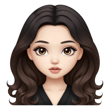 pale skin, girly bratz ASIAN vietnam baddie, beautiful dark brown eyes, pretty makeup, long black to light brown ombré wavy hair sticker