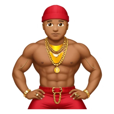 LL Cool J with metallic red pants, shirtless with necklace sticker