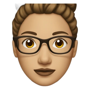 Woman, beige skin, brown hair in a bun, rectangle glasses sticker