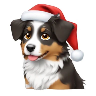 an australian shepherd puppy in a santa hat sticker