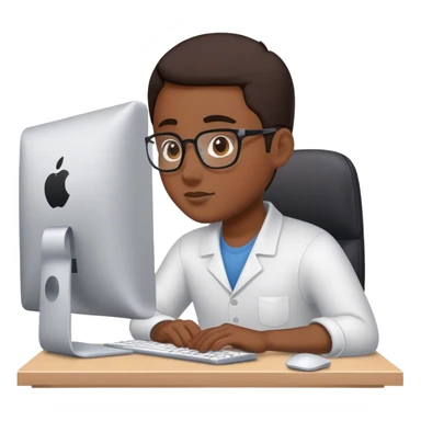 A working person working diligently in front of an Apple computer. sticker