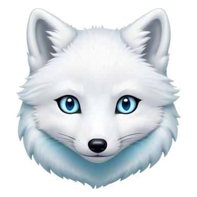 Cinematic Noble Arctic Fox Portrait Emoji, Poised and regal, with a compact, agile build and a luxurious, pure white Fur accented by a subtle hint of icy blue, deep-set soulful piercing eyes, Simplified yet sharp and sophisticated features, highly detailed, glowing with a soft, dignified glow, high shine, intelligent and cunning, stylized with an air of arctic elegance, focused and attentive, soft glowing outline, capturing the essence of a watchful and confident fox, so majestic it feels as though it could dash out of the screen with effortless authority! sticker