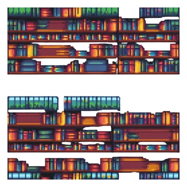 pixel art bookshelf with colorful books in a row sticker
