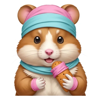 A cheerful hamster patient with head bandage, nibbling a treat for comfort.
 sticker