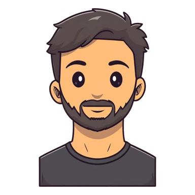 young man with wheatish skin, beard, age 24, wearing black tshirt sticker