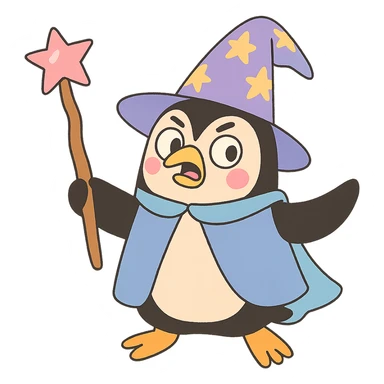 pastel toon style penguin wizard sticker