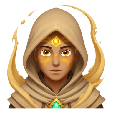 desert sand mage portrait, head and shoulders only, mystical hood, swirling sand aura, glowing eyes, fantasy vibe, 3D cartoon, mobile game icon style, clean background, no text, no watermark
 sticker
