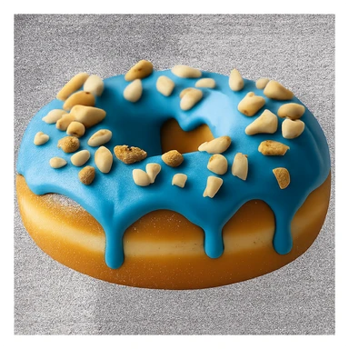 Change the glaze of the donut to a vibrant blue color, keep the donut realistic with soft lighting, transparent background. sticker