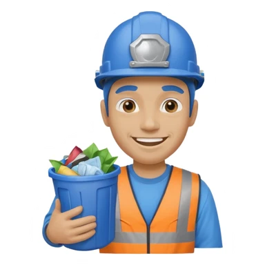 blue garbage man with blue helmet holding garbage  sticker