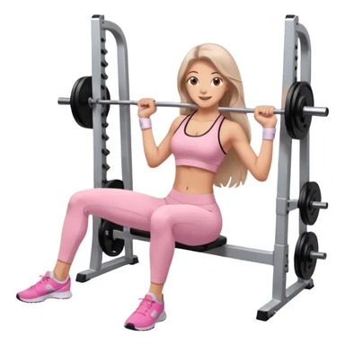 happy pretty white brunette teen long hair with hazel eyes in light pink workout clothes doing a smith machine hip thrust sticker
