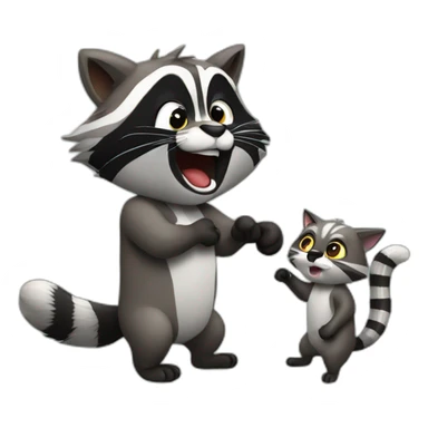 Racoon and cat fighting sticker