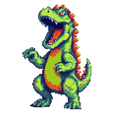 Reptar roaring in dynamic pose pixel art sticker