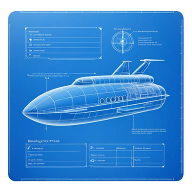 blue blueprint plan with white lines, side view sticker