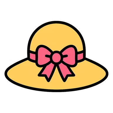 lady's hat with a pink bow icon in lineal color with black outlines sticker