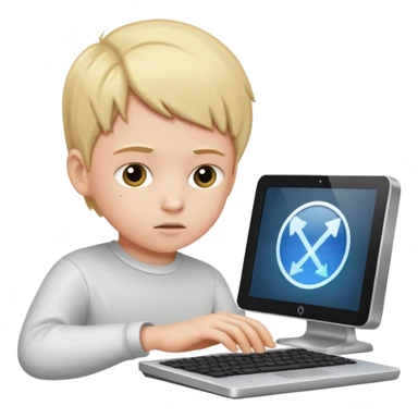 a white child programs on a computer sticker