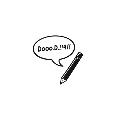 comic style speech bubble with a pen or pencil, representing a post caption as if it were a comment sticker