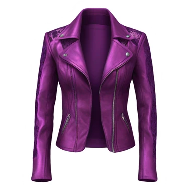 Realistic isolated side view of a metallic magenta open leather jacket with a purple lace camisole underneath it. sticker