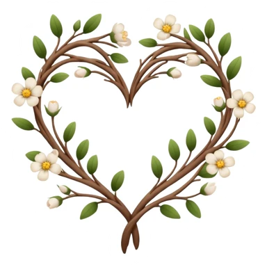 Natural cottage core aesthetic minimal flower branches in a twisty heart shape sticker