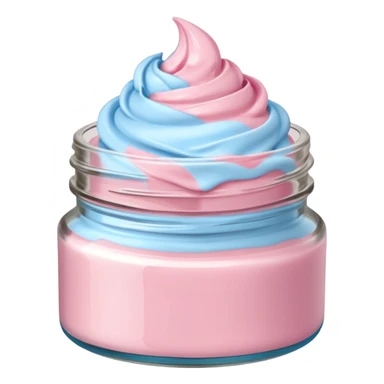 Una miniatura fotorrealista de una manteca de color rosada, azul corporal batida combinados de forma batida hasta arriba en un tarro de vidrio sin cuchara. Estilo: postre, arte, colores vibrantes. sticker