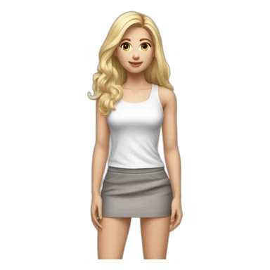 hyperrealist caucasian long blonde hair brown eyes woman white tank top gray tight mini skirt black high heel shoes full body sticker