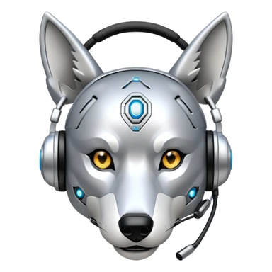 robotic wolf with digital eyes and circuit patterns wearing coach headset with football icon sticker