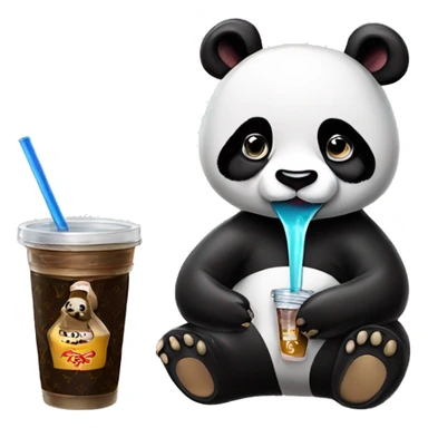 panda with drip on (supreme, louis vuitton) drinking boba  sticker