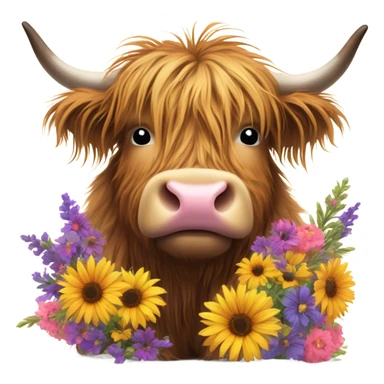 highland cow holding bouquet  sticker