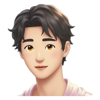 Gorgeous bright sparkly romantic Asian anime gentle man with blushing face aesthetic trending style outside sticker