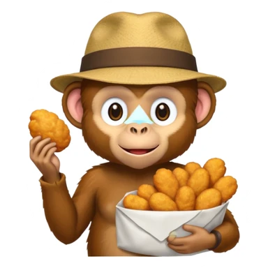 Monkey with a hat and chicken nuggets sticker