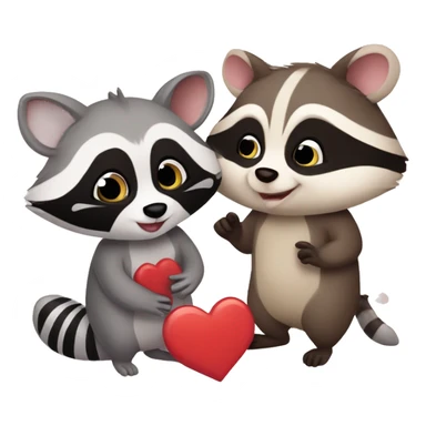 Raccoon and opossum cute couple in love with heart sticker