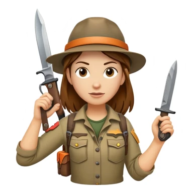 Female wilderness explorer Melissa Backwoods holding a survival knife sticker