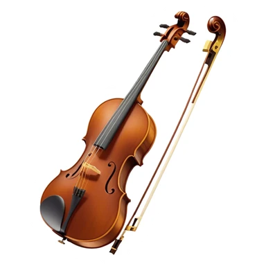 Create an elegant and refined emoji representing the Cremona cello with a Hans Klein HKCB bow. The design should feature the curved wooden body of the cello with a rich, glossy finish, capturing its classical shape and intricate details. The bow should be displayed with fine craftsmanship, highlighting the hair and the smooth, polished wooden stick. Include subtle musical notes floating around the instrument to emphasize its rich, melodic sound. Use deep wood tones like chestnut brown, gold accents for the fittings, and soft lighting effects to give the instrument a timeless, professional feel. The background should be transparent. sticker