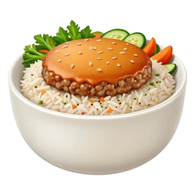 I want a minced pork patty on a bowl of rice sticker