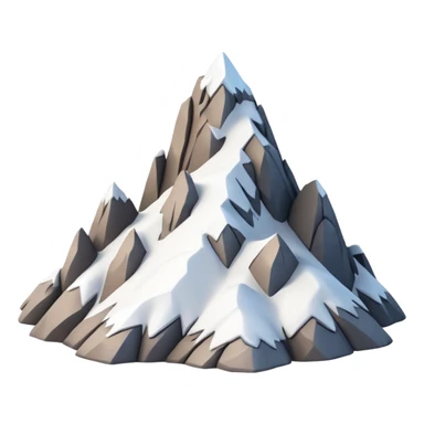 3D iPhone style emoji of a mountain peak, sharp summit, rocky texture, snow-capped tip, isolated on white background, soft shadows, high detail, playful and cute. sticker