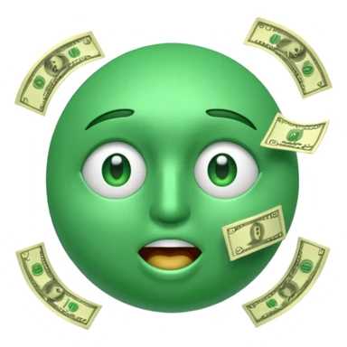 3D glossy money emoji, dollar-sign eyes, cash flying out of mouth, seamless loop, centered, transparent background sticker