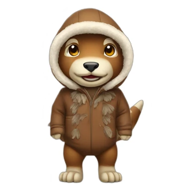 trex wearing brown eskimo outfit sticker