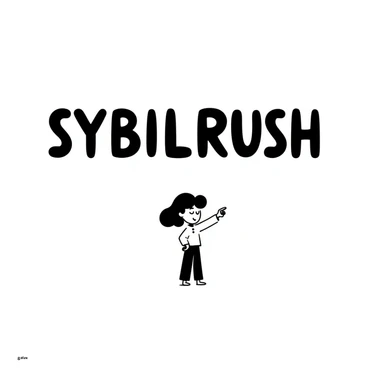 The word "SYBILRUSH" written in bold letters sticker