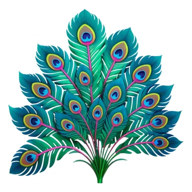 Vivid, neon, colorful, highly detailed, isolated 3D render, lush full appearance of very highly futuristic unrealistic Peacock Begonia feathers, that have a 3D appearance, 4k hd quailty  sticker