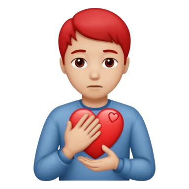 A red emoji that is sad and has a hand making a heart sticker