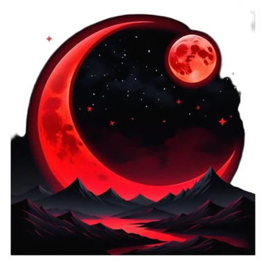 Edgy Black night sky with big Red vibrant neon-crimson-blood-moon Aesthetic Scenery full picture  sticker
