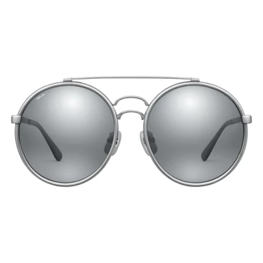 A pair of luxury sunglasses emoji with silver chrome frame, smooth rounded lenses, reflective metallic surface, high-end swag aesthetic, minimal and clean design, iOS emoji style, centered, white background sticker