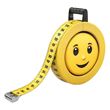 A 3D emoji-style yellow measuring tape, rolled in a spiral with black markings, realistic light and shadow, minimalistic background, vector-like clean design. sticker