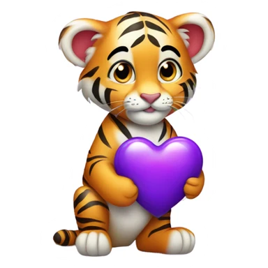 Cute tiger cub holding purple heart sticker