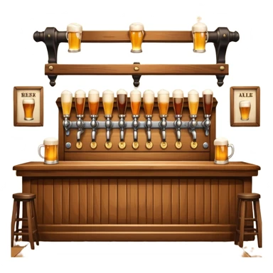 classic British pub, cozy and inviting, wooden bar, beer taps, pint of ale, emoji style sticker