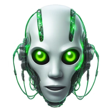 Round Alien cyborg head with glowing wires and green eyes  sticker