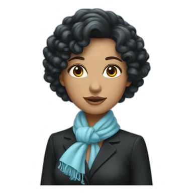 woman with elegant black suit and light blue scarf, long curly black hair sticker