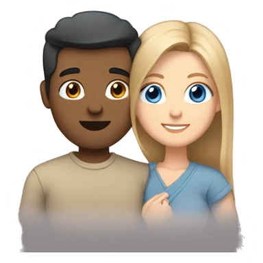 Friends hugging each other. Indian man, short black hair. White woman, blue eyes and long light brown hair sticker