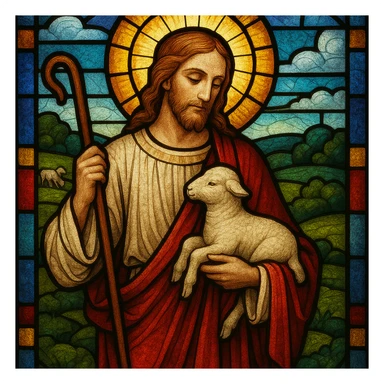 Jesus the Good Shepherd, classic stained glass look sticker